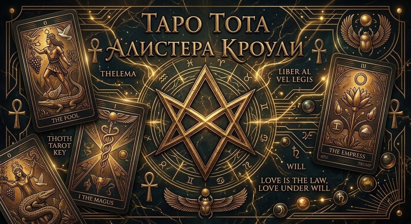 Колода Таро Тота Алистера Кроули с золотыми узорами